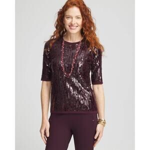 NWT Chicos Pullover Sweater Color 'Rose Smoke' Sequin Embellished Size 2 (Large)